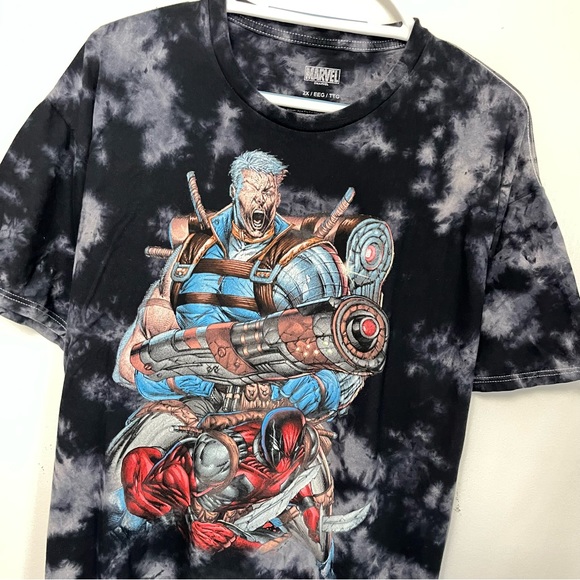 CABLE AND DEADPOOL MARVEL COMICS T SHIRT TIE DYE GRAPHIC TEE BLACK GREY Men's 2X - Picture 2 of 4